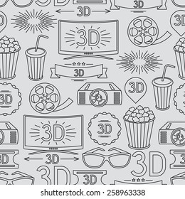 Seamless pattern of movie elements and cinema icons.