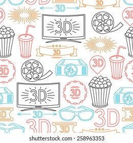 Seamless pattern of movie elements and cinema icons.