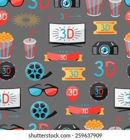 Seamless pattern of movie elements and cinema icons.