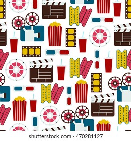 Seamless Pattern of Movie Elements and Cinema Icons / Cinema Vector Seamless Pattern