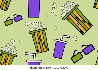 seamless pattern movie pop corn vector illustration