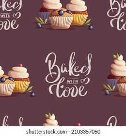 Seamless pattern with muffins and cupcakes. Baking, bakery shop, cooking, sweet products, dessert, pastry concept. Perfect for product design, scrapbooking, textile, wrapping paper.