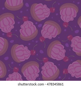 Seamless pattern with muffins on dark lilac background