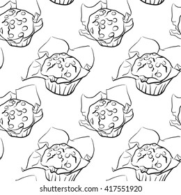 Seamless pattern with muffins, vector sketch isolated on a white