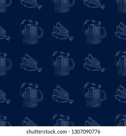 seamless pattern with mug beer and fish graphic style. vector illustration