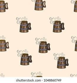 Seamless pattern with mug with foam beer.