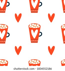 Seamless pattern with mugs. Hand Drawn texture for Christmas or Valentine's day. Can be used for textile, postcard, wrapping paper, poster. Vector illustration