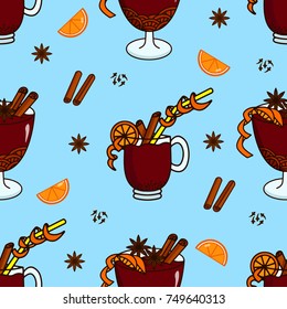 Seamless pattern of Mulled wine