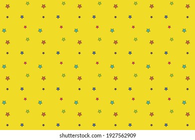 Seamless pattern of multi colored stars against yellow background. Use for celebration and gifts concept