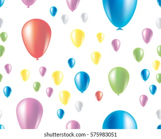 Seamless pattern, multi colored, transparent balloons. Congratulation to the holiday. Greeting card with colorful balls. Background for Mardi Gras, International Women's Day, Happy Holly, easter.