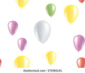 Seamless pattern, multi colored, transparent balloons. Congratulation to the holiday. Greeting card with colorful balls. Background for Mardi Gras, International Women's Day, Happy Holly, easter.