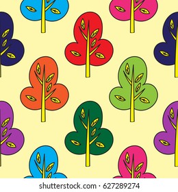 Seamless pattern with multicolor abstract trees, vector illustration