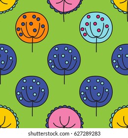 Seamless pattern with multicolor abstract trees, vector illustration