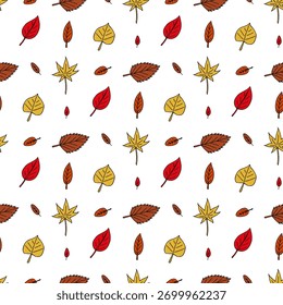 seamless pattern with multicolor autumn leaves on white background. vector image.