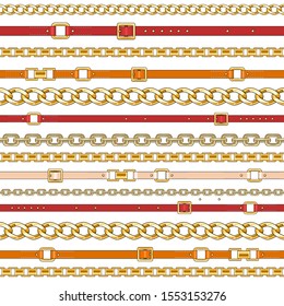 Seamless pattern with multicolor belts and chain