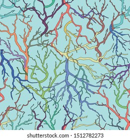 Seamless pattern of multicolor branches. Endless texture on a light background for fabric, tile, paper, wallpaper. Vector color sketch.