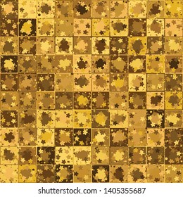 Seamless pattern. Multicolor bright texture. The checkered structure on which small flowers are scattered. Metallic and autumn gold mixed.