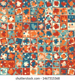 Seamless pattern. Multicolor bright texture. The checkered structure on which small flowers are scattered. Trendy shades mixed with green.