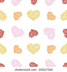 Seamless pattern of multicolor bubble hearts on a white background for design, gift wrapping, covers, textiles, craft, etc.
