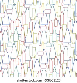 seamless pattern of multicolor cosmetic bottle on white background.
