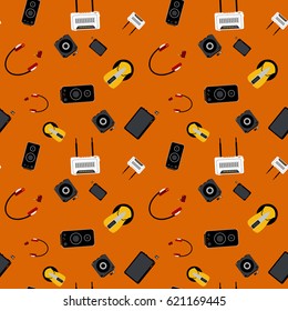 Seamless pattern with multicolor electronic devices. Vector illustration