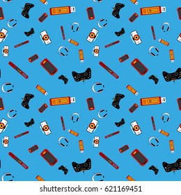 Seamless pattern with multicolor electronic devices. Vector illustration