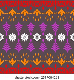 seamless pattern multicolor florals and leaves, gold brown background