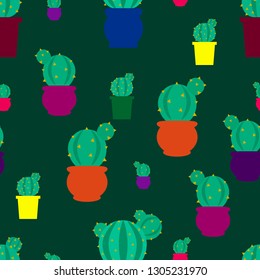Seamless pattern with multicolor flowerpots with succulents