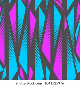 Seamless pattern with multicolor geometric shapes on dark background. retro vintage abstract art print. fashion 80s-90s. memphis style design. Wallpaper, cloth design, fabric, paper, textile.