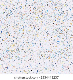 Padrão contínuo grunge multicolorido reciclou elementos manchas. Modelo de papel natural terrazzo. Camuflagem sem costura superfície texturizada repetir amostra padrão. Ilustração vetorial abstrata da moda.