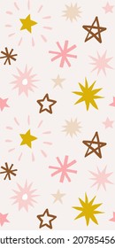 Patrón sin brillo de estrellas dibujadas a mano multicolor. Fondo colorido y abstracto con fuegos artificiales. Ilustración vectorial.