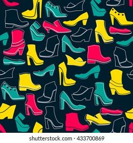 seamless pattern with multicolor icons of shoes
