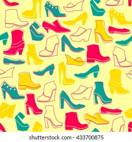 seamless pattern with multicolor icons of shoes