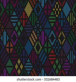 Seamless pattern with multicolor line rhombuses. Geometric background.