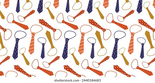 Seamless pattern with multicolor neckties drawings. This cute print pattern is for Father's Day. The pattern is great for pockets, dishes, clothes, stickers, and decoration notebooks or packaging.