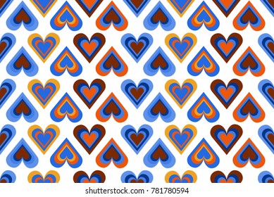 Seamless pattern of multicolor outlines of hearts on white background. For wallpaper, cover fills, web design, textiles, dishes, design of postcards to St. Valentine's Day, Weddings, Birthday.