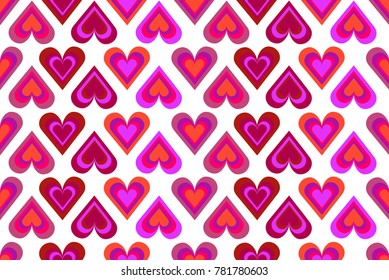Seamless pattern of multicolor outlines of hearts on white background. For wallpaper, cover fills, web design, textiles, dishes, design of postcards to St. Valentine's Day, Weddings, Birthday.