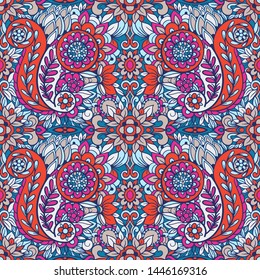Seamless pattern with multicolor Paisley print. Vector illustration