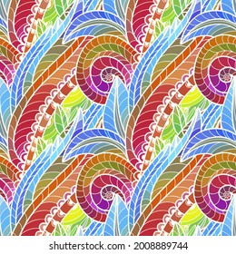 Seamless pattern with multicolor Paisley print. Vector illustration