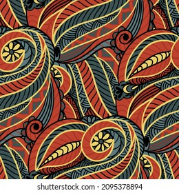 Seamless pattern with multicolor Paisley print. Vector illustration