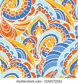 Seamless pattern with multicolor Paisley print. Vector illustration