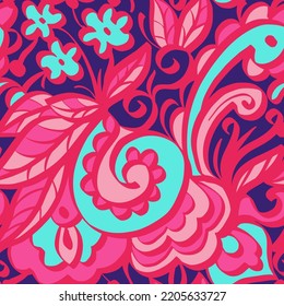 Seamless pattern with multicolor Paisley print. Vector illustration