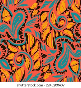 Seamless pattern with multicolor Paisley print. Vector illustration