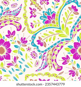 Seamless pattern with multicolor Paisley print. Vector illustration