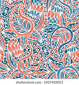 Patrón sin fisuras con estampado multicolor Paisley. Ilustración de vector