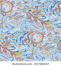 Seamless pattern with multicolor Paisley print. Vector illustration