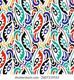 Seamless pattern with multicolor Paisley print. Vector illustration