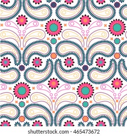 Seamless pattern with multicolor Paisley print. Vector illustration