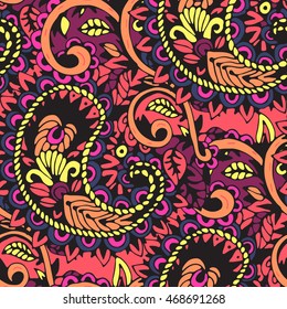Seamless pattern with multicolor Paisley print. Vector illustration