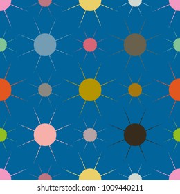 Seamless pattern with multicolor simple geometric sun.